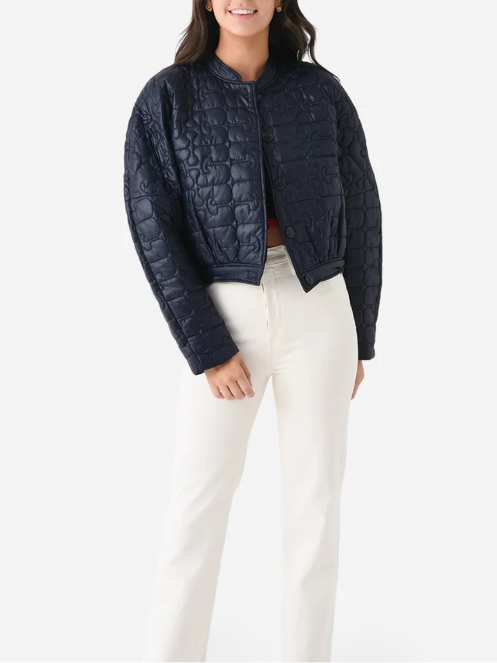 Ganni Quilted Cropped Puffer Jacket - Navy - Picture 4 of 16